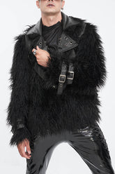 Veste Punk pour Homme avec Col en Fourrure Synthétique et Col à Revers Noir